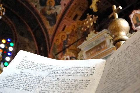 an open book in a church.