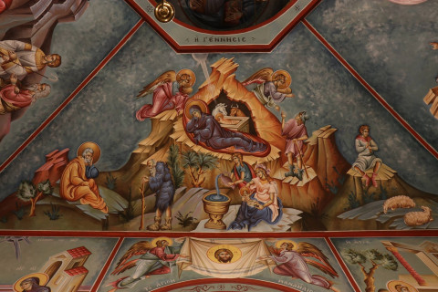 Ortodoksisen kirkon seinämaalauksen jouluikoni.